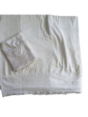 Vintage White Cotton King Flat Sheet & Pillowcase Intricate Lace Trim Cottage